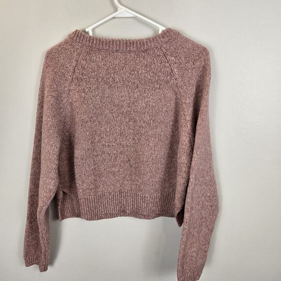 Button Henley Sweater Dusty Pink Poly Cotton Blend V-Neck SMALL Schoolgirl Crop - Picture 4 of 8